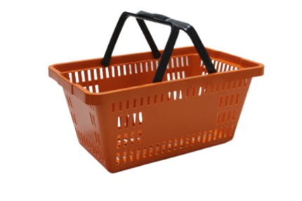 Cesta de compras plástico com alça 16 litros na cor laranja ABelt para supermercado e compras.