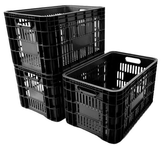 Caixa plástica agrícola preta 50 litros 30 kg tamanho 36,5x55x31cm